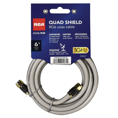 Rca Quad-Shield Rg6 Coax Cable, 6 Feet DH6QCE